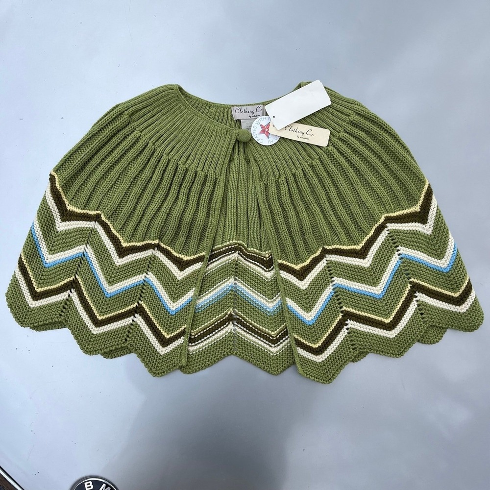 Notations Vintage Green and blue chevron knit cape